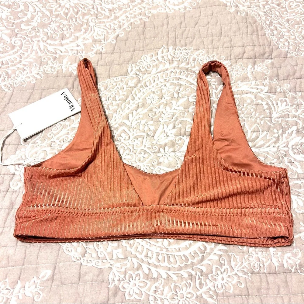 NWT • VITAMIN A • Sienna Tank Ribbed Bikini Top in Pink Sands Shimmer - Picture 6 of 7